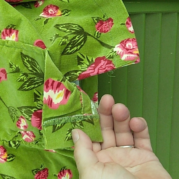 Corduroy Blazer Jacket green Me Jane size XL pink flowers fall Barbie statement - Picture 9 of 9